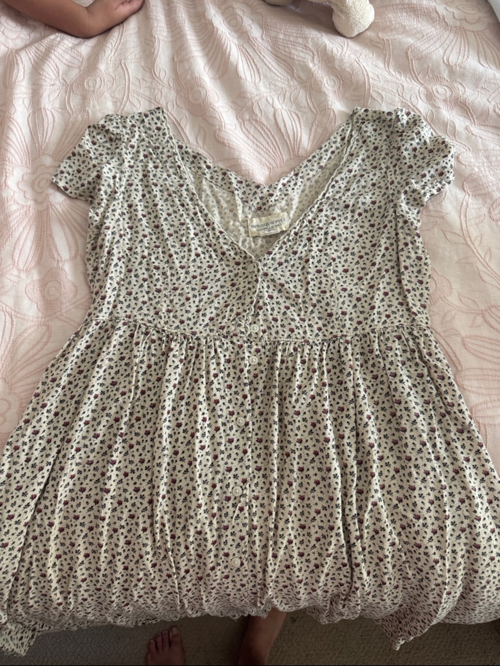 Denim & Supply Ralph Lauren Cream Mini Dress with Black & Red Floral Print